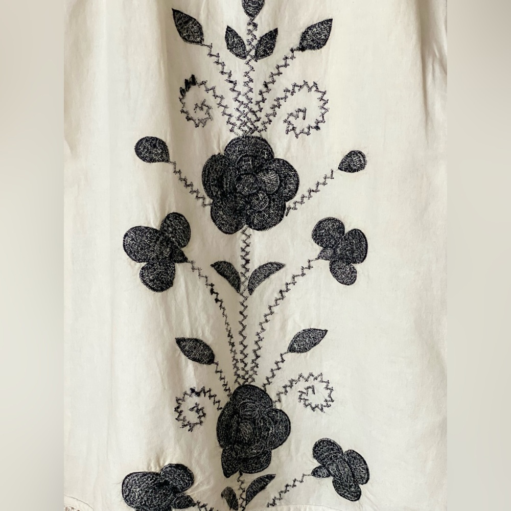 Free People Cream Mini Dress with Black Floral Embroidery - Picture 8 of 14